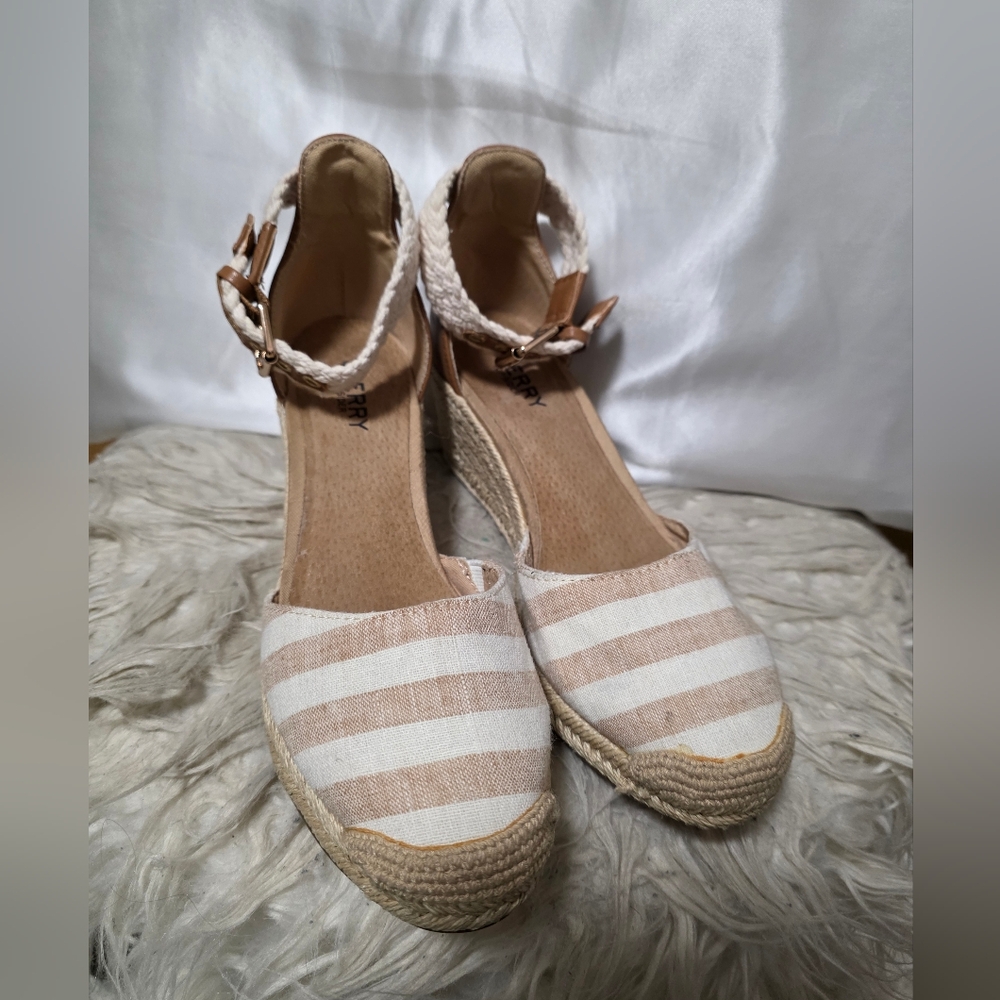 Sperry / Tan and Cream Valencia Espadrille Wedges - Picture 2 of 7